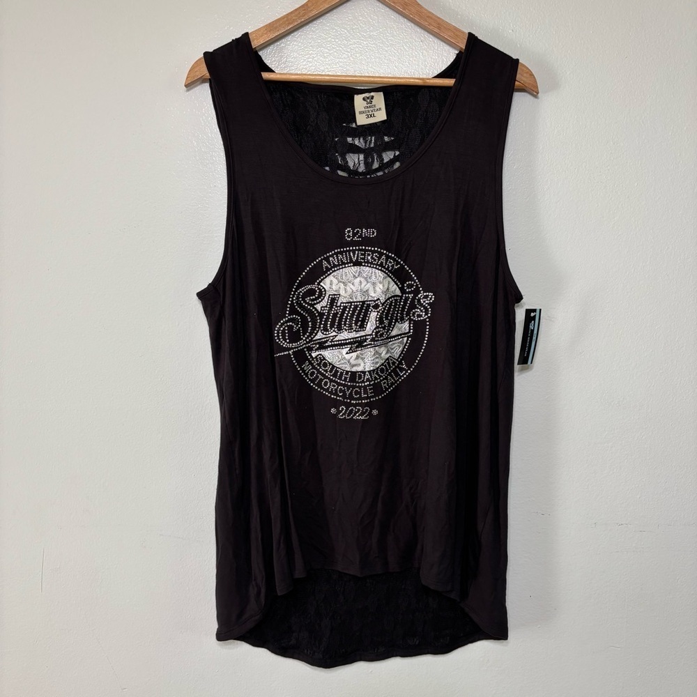 Vance Biker Wear Black Rhinestone Lace Sturgis 82nd Anniversary Top Size 3XL